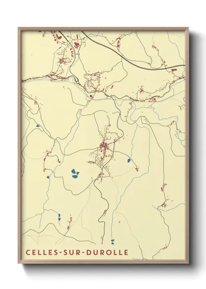 Une affiche de carte sur Celles-sur-Durolle