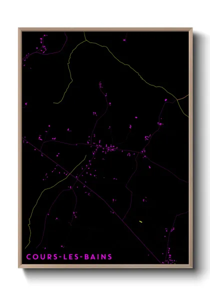 Une affiche de carte sur Cours-les-Bains