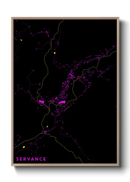 Une affiche de carte sur Servance