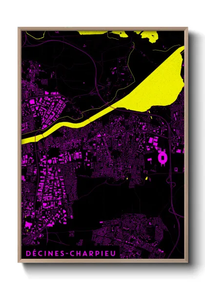 Une affiche de carte sur Décines-Charpieu