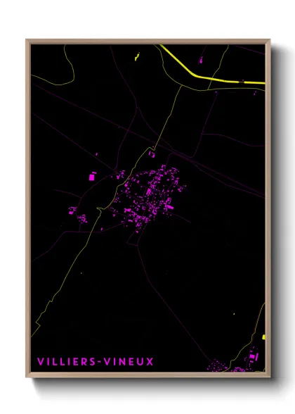 Une affiche de carte sur Villiers-Vineux