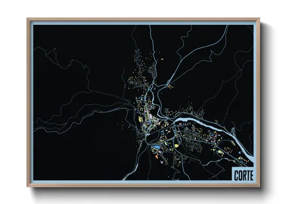 Une affiche de carte sur Corte