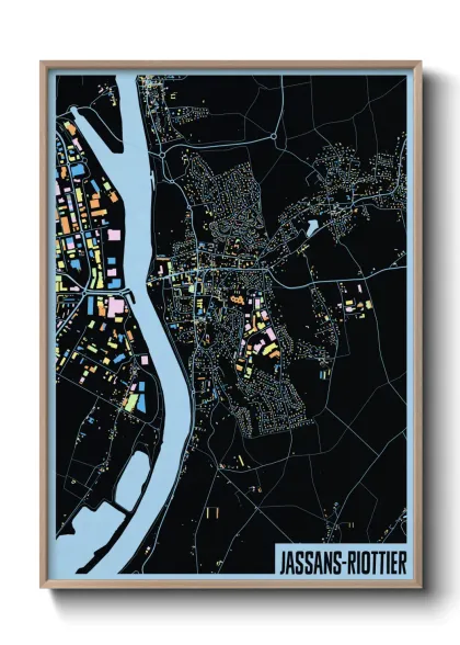 Une affiche de carte sur Jassans-Riottier