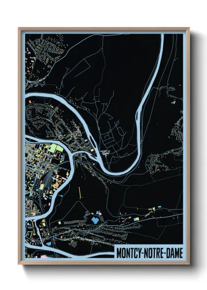 Une affiche de carte sur Montcy-Notre-Dame