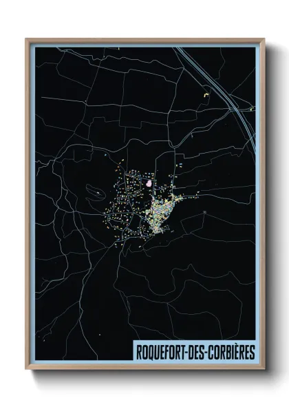 Une affiche de carte sur Roquefort-des-Corbières