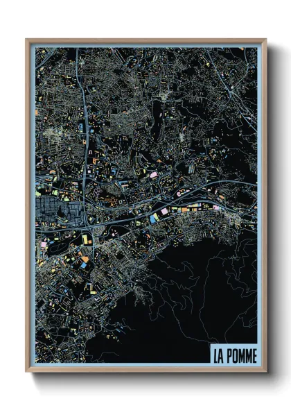 Une affiche de carte sur La Pomme