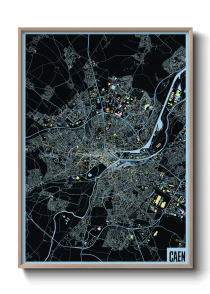 Une affiche de carte sur Caen