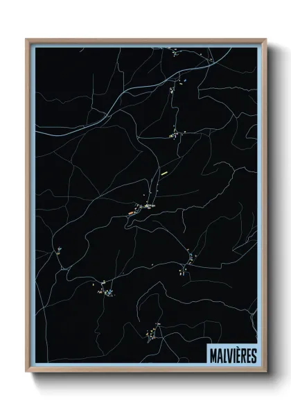 Une affiche de carte sur Malvières