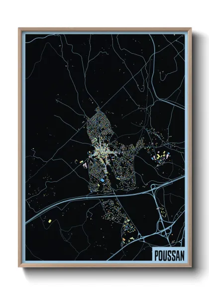 Une affiche de carte sur Poussan