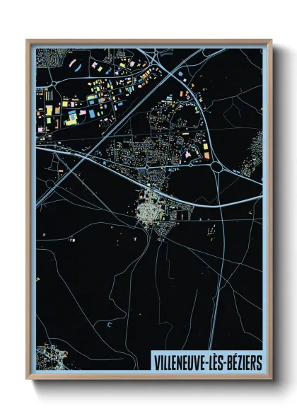 Une affiche de carte sur Villeneuve-lès-Béziers