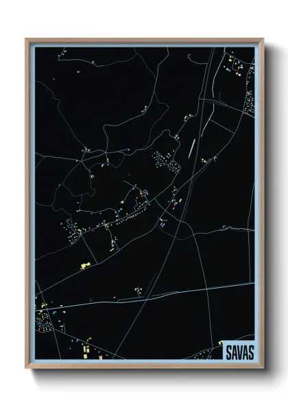 Une affiche de carte sur Savas
