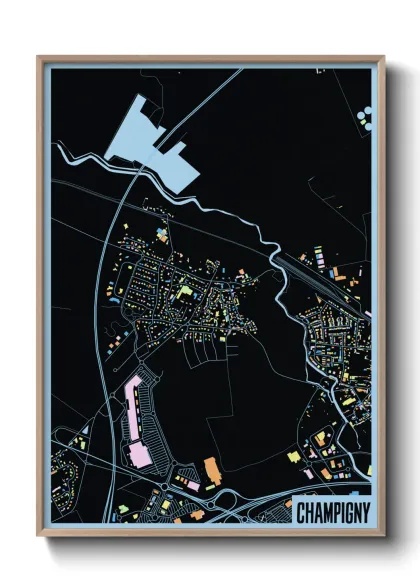 Une affiche de carte sur Champigny