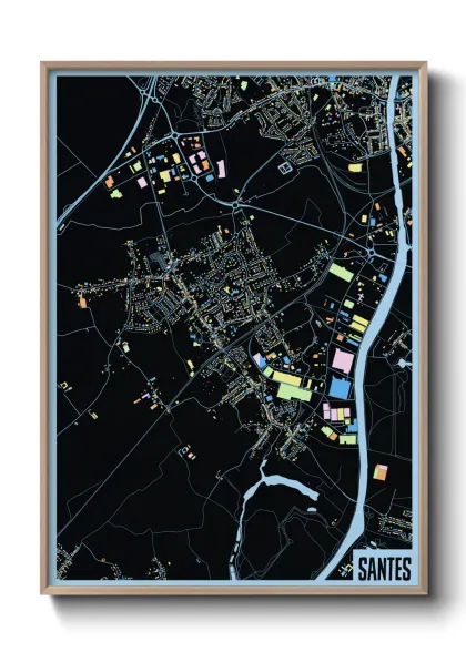 Une affiche de carte sur Santes