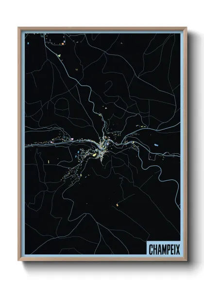 Une affiche de carte sur Champeix