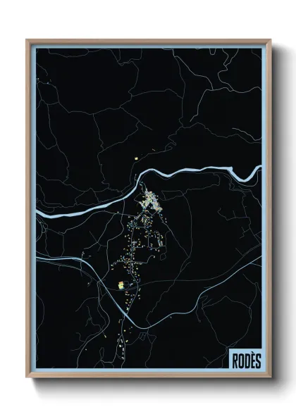 Une affiche de carte sur Rodès