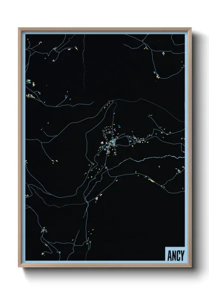 Une affiche de carte sur Ancy
