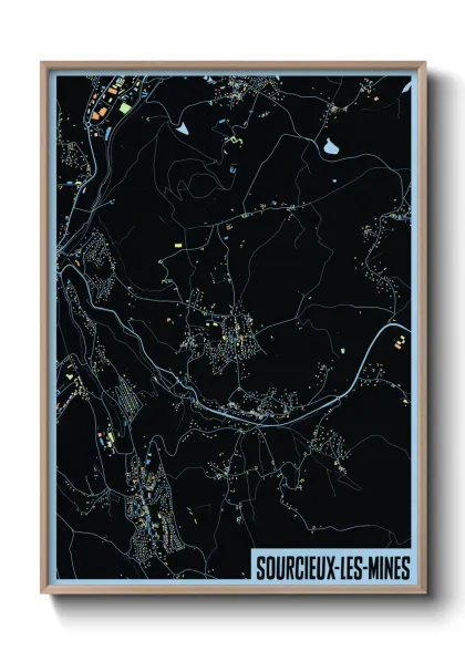 Une affiche de carte sur Sourcieux-les-Mines