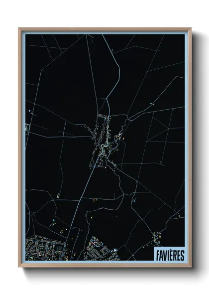Une affiche de carte sur Favières