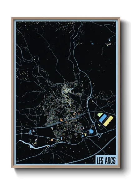 Une affiche de carte sur Les Arcs