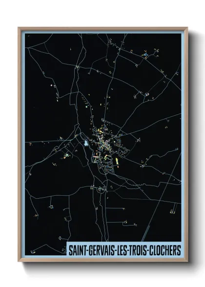 Une affiche de carte sur Saint-Gervais-les-Trois-Clochers