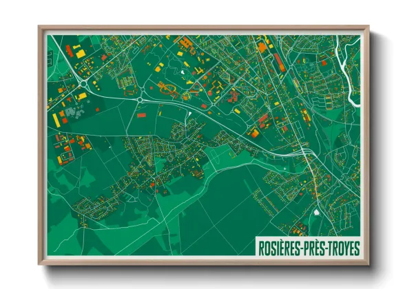 Une affiche de carte sur Rosières-près-Troyes