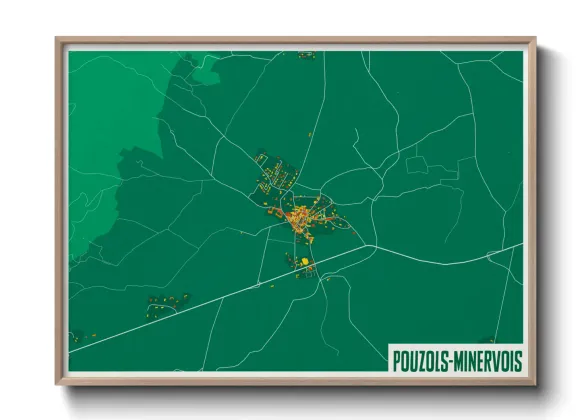 Une affiche de carte sur Pouzols-Minervois