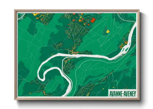 Une affiche de carte sur Avanne-Aveney
