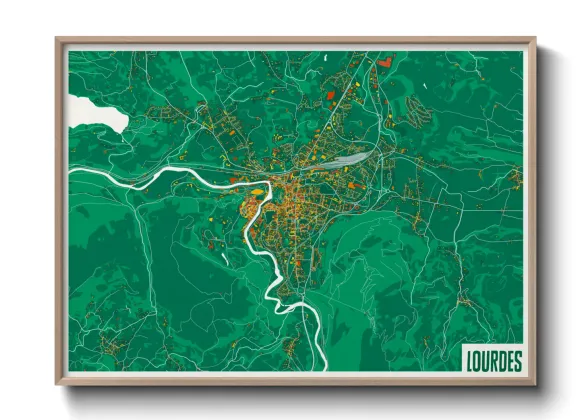 Une affiche de carte sur Lourdes