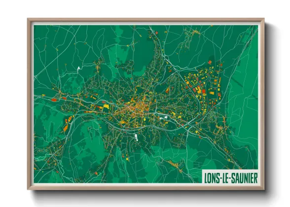 Une affiche de carte sur Lons-le-Saunier