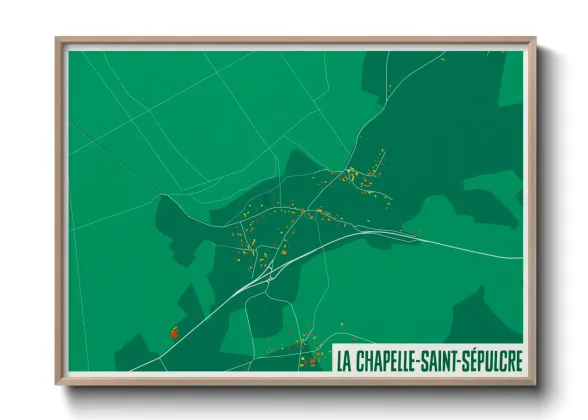 Une affiche de carte sur La Chapelle-Saint-Sépulcre