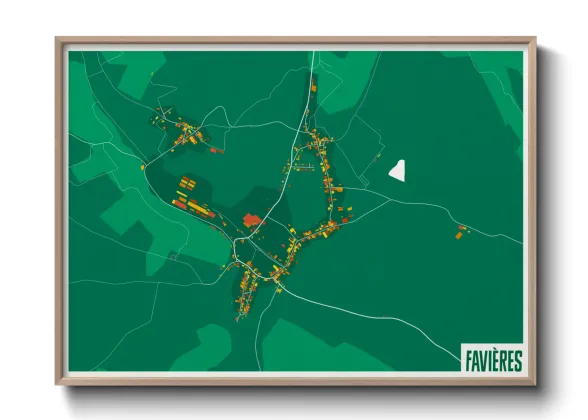 Une affiche de carte sur Favières