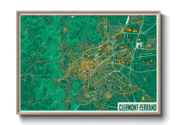 Une affiche de carte sur Clermont-Ferrand