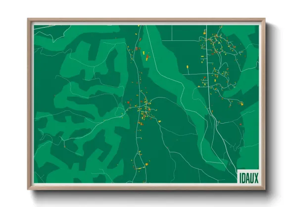 Une affiche de carte sur Idaux