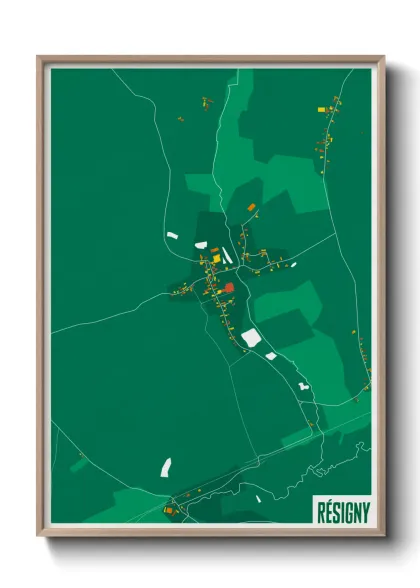 Une affiche de carte sur Résigny