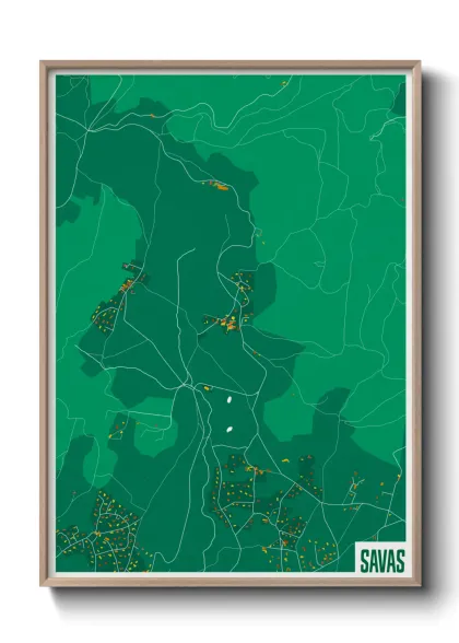 Une affiche de carte sur Savas