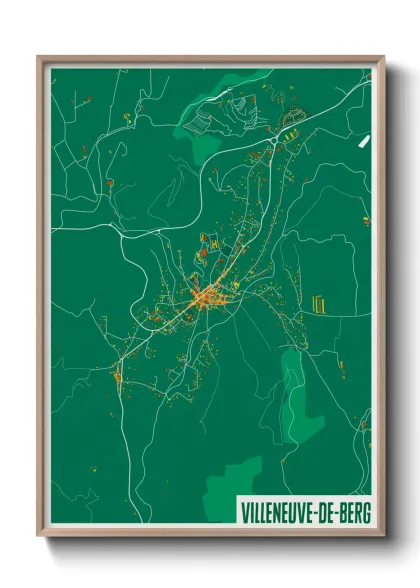 Une affiche de carte sur Villeneuve-de-Berg