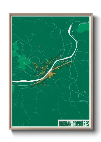 Une affiche de carte sur Durban-Corbières