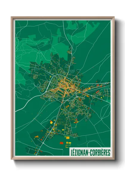 Une affiche de carte sur Lézignan-Corbières