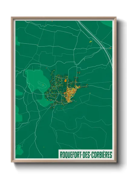Une affiche de carte sur Roquefort-des-Corbières