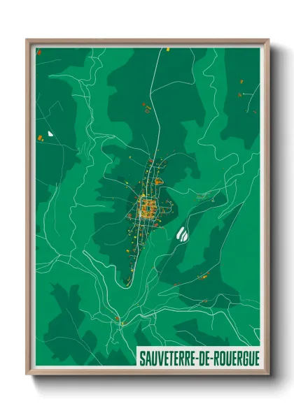 Une affiche de carte sur Sauveterre-de-Rouergue