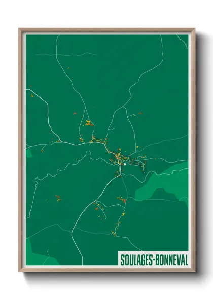 Une affiche de carte sur Soulages-Bonneval