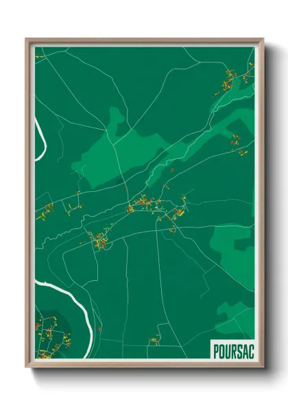 Une affiche de carte sur Poursac