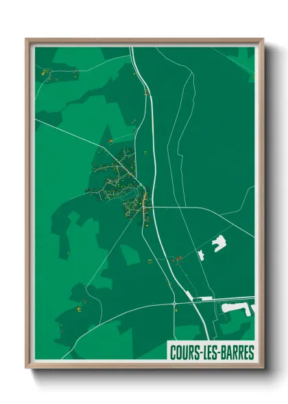 Une affiche de carte sur Cours-les-Barres