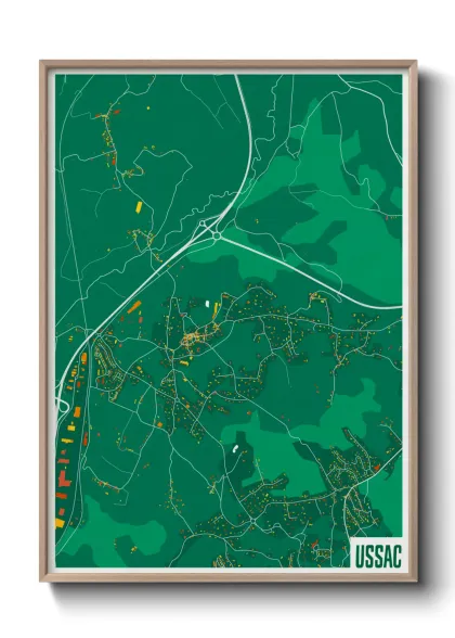Une affiche de carte sur Ussac
