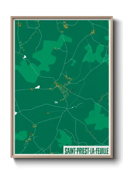 Une affiche de carte sur Saint-Priest-la-Feuille