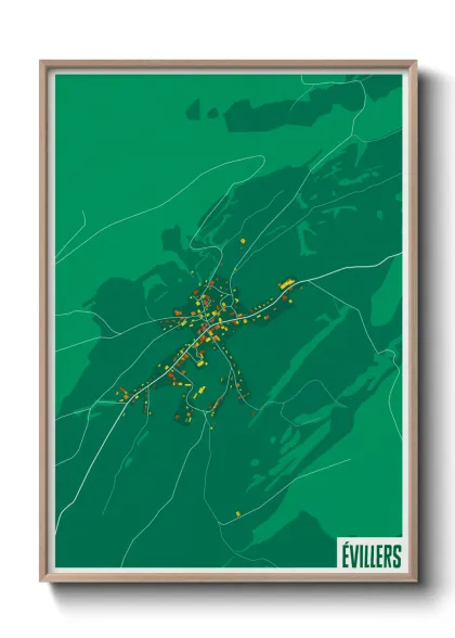 Une affiche de carte sur Évillers