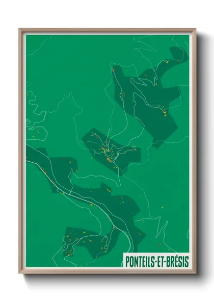 Une affiche de carte sur Ponteils-et-Brésis