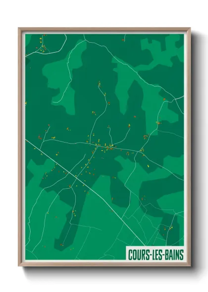 Une affiche de carte sur Cours-les-Bains