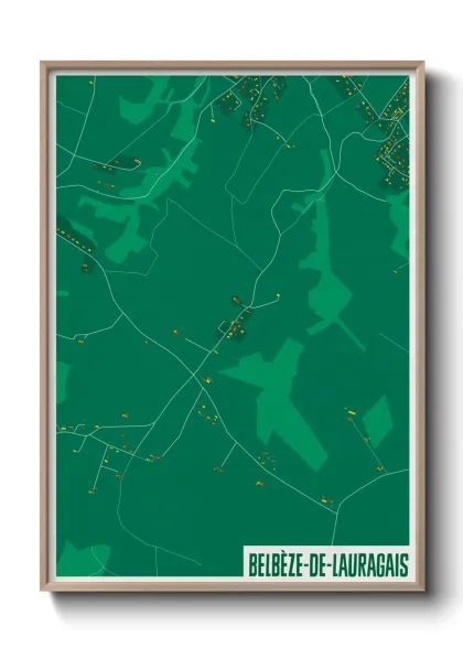 Une affiche de carte sur Belbèze-de-Lauragais