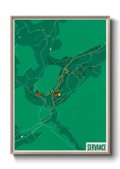 Une affiche de carte sur Servance